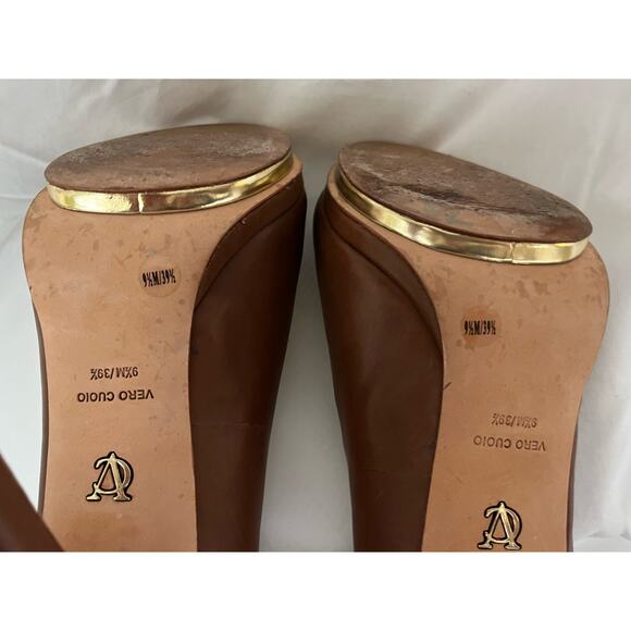 Italian made Vero Cuoio brown soft leather signature open toe heels, 9.5M Dressy - Picture 7 of 8